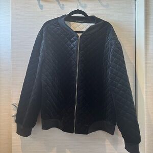 Shein 4x black velvet quilted bomber jacket